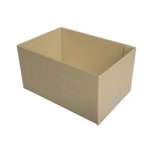 Half Slotted Container A plain, open, rectangular cardboard box is shown against a white background. Empty with visible corrugated edges and light brown in color, the box could easily accommodate wholesale jars for efficient storage or transport.