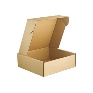 Roll End Tuck Top Open cardboard box with a hinged lid, displayed against a plain white background. The box is empty and unfolds to reveal a simple, brown interior—perfect for holding wholesale jars snugly inside.