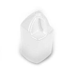 An empty, transparent plastic gallon jug with a handle, similar to the Industrial Square bottle design, is viewed from a slightly elevated angle without its cap.