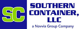 southern container logo Logo of Southern Container, LLC, featuring large "SC" letters in green on a blue rectangle. "SOUTHERN CONTAINER, LLC" is written in blue to the right, with "a Novvia Group Company" in smaller text below.