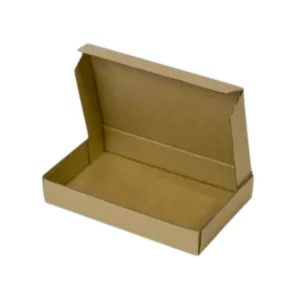 5 Panel Folder Open brown cardboard box with the lid partially open, revealing a plain interior on a white background—perfect for holding wholesale jars securely.